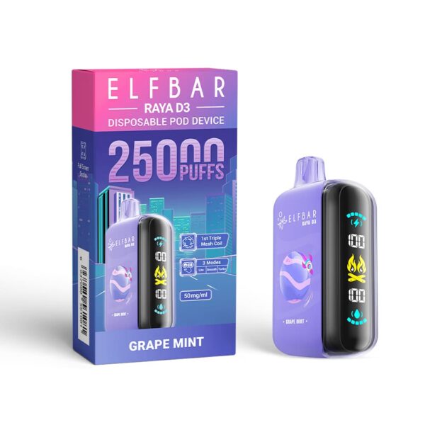 Elfbar - Raya D3 Pod Descartável 25000 Puffs grape mint