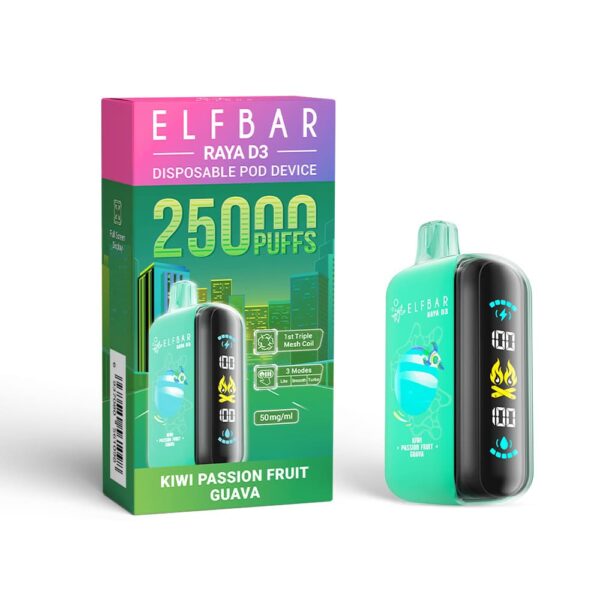 Elfbar - Raya D3 Pod Descartável 25000 Puffs kiwi passion fruit guava